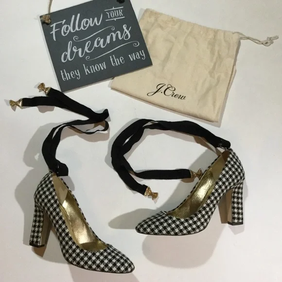 J.Crew Size 9 Bell Ankle Tie Gingham Pumps… - Picture 2 of 8